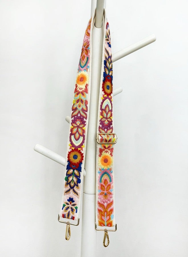 TCOMVEZ Embroidery Flower Purse Strap Replacement Crossbody for Handbags Women Guitar Strap 2 inch Wide Adjustable Bag Straps (Ivory) - Image 4